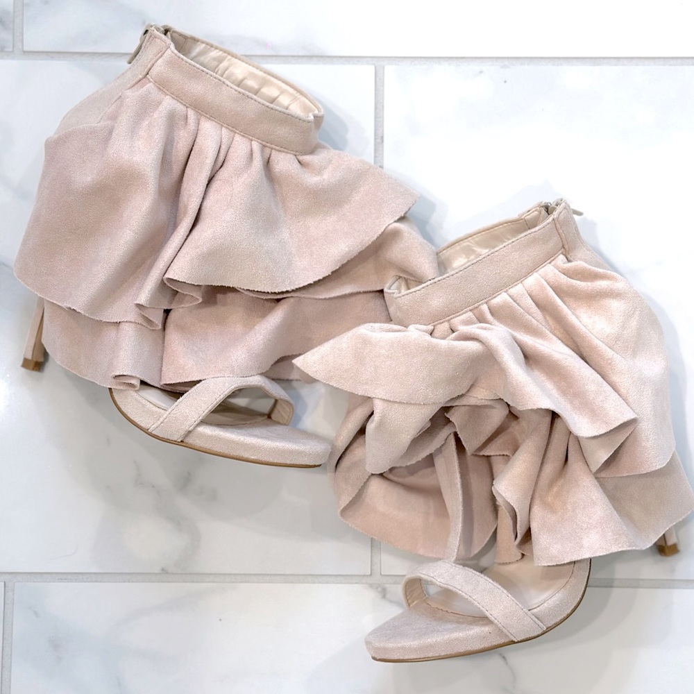 Dusty Pink Fringe Layered Heels